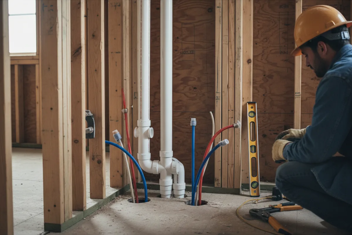 Drain and supply rough-in during Sump Pump Repair in Wyandanch